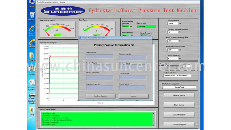 Suncenter hydrostatic water pressure tester type for flat pressure strength test